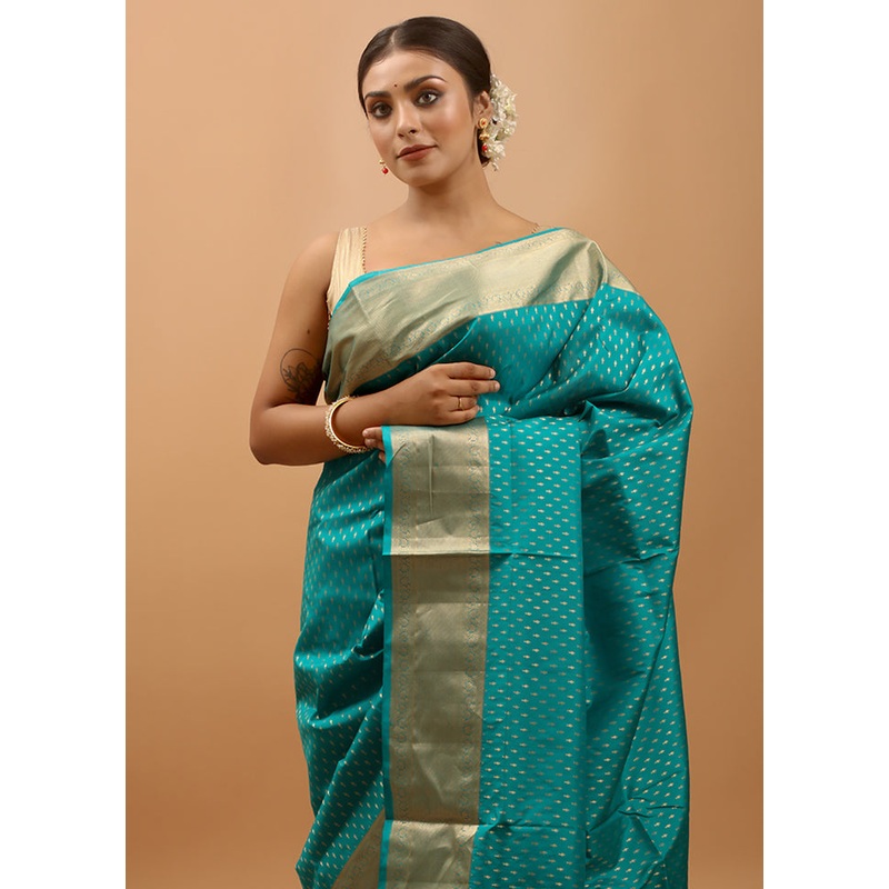 Green Hazar Butti Handloom Kanchipuram Pure Silk Saree With Blouse Piece - JD986613974