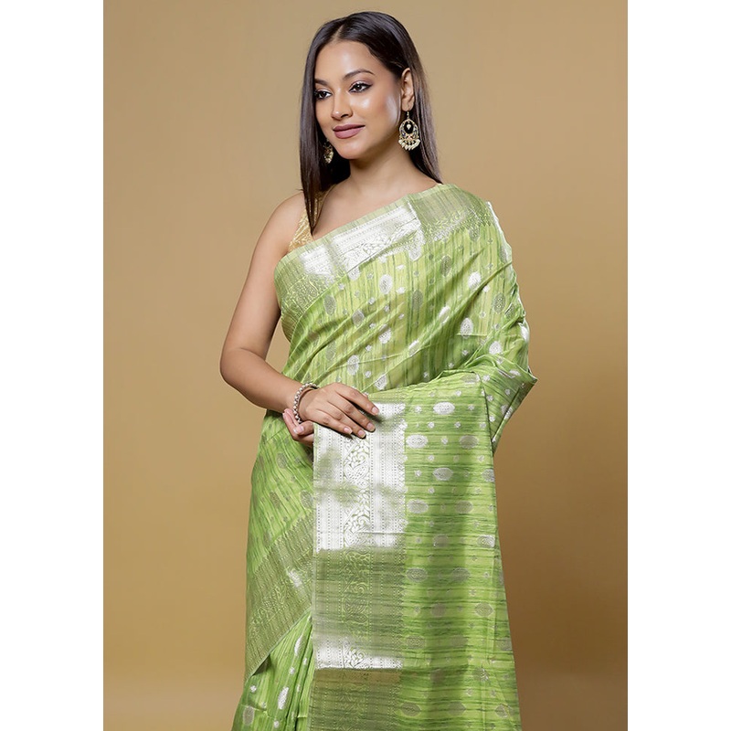 Green Kora Silk Saree With Blouse Piece - JD986614082