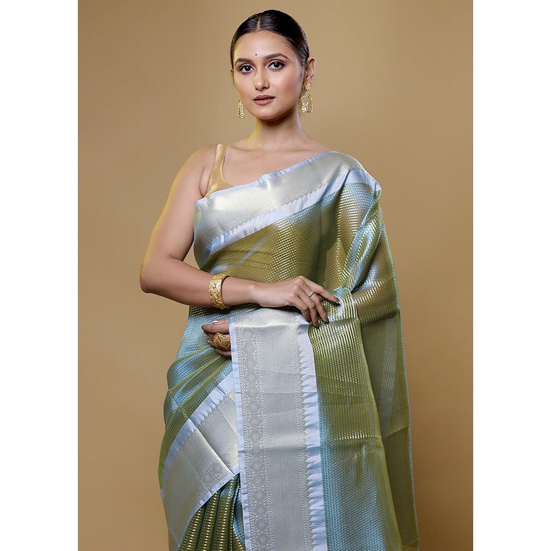 Green Tissue Silk Saree With Blouse Piece - JD986614046