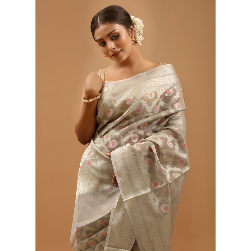Grey Organza Saree With Blouse Piece - JD986613970