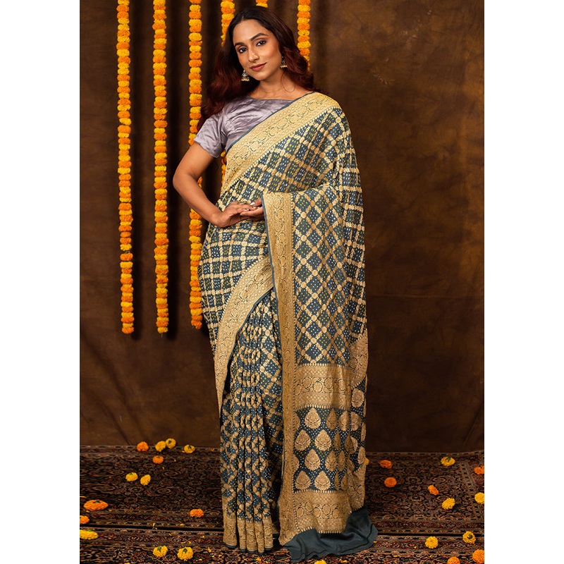 Grey Pure Georgette Saree With Blouse Piece - JD986614073