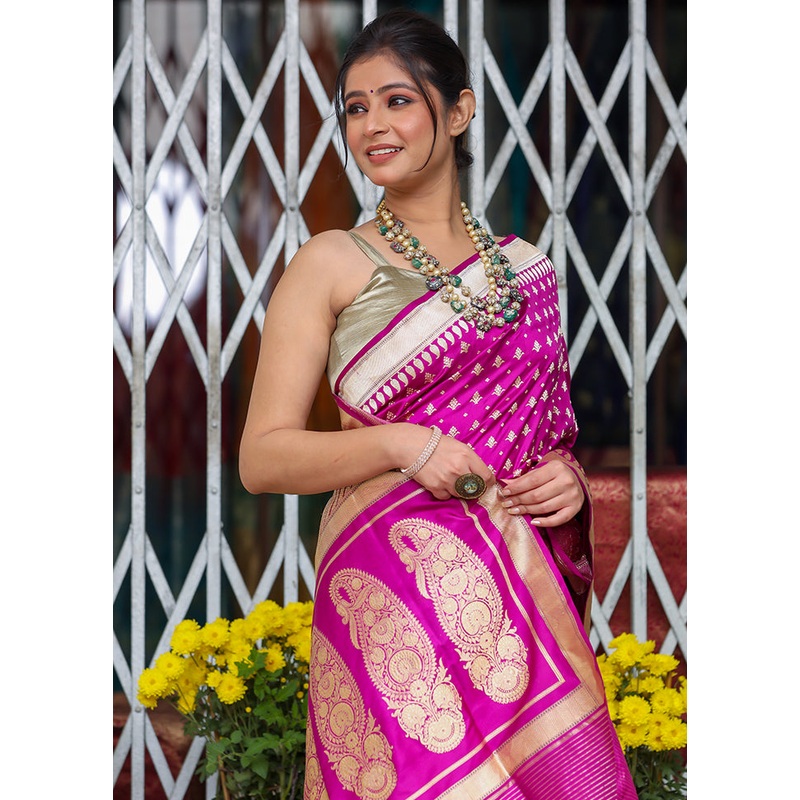 Magenta Katan Pure Silk Saree With Blouse Piece - JD986614097