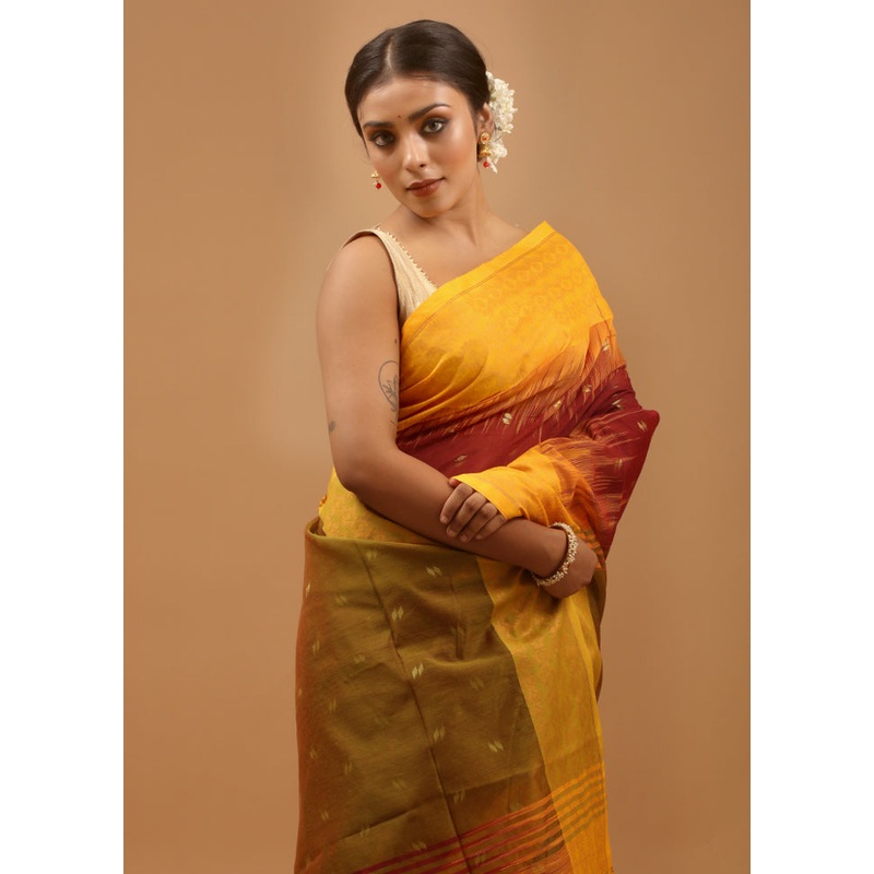 Maroon Cotton Saree With Blouse Piece - JD986613969