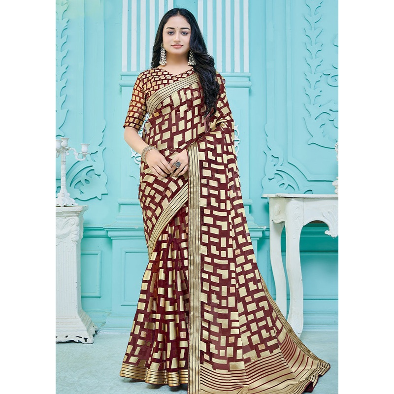 Maroon Crepe Silk Saree With Blouse Piece - JD986614008