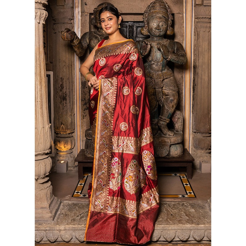 Maroon Katan Pure Silk Saree With Blouse Piece - JD986614096
