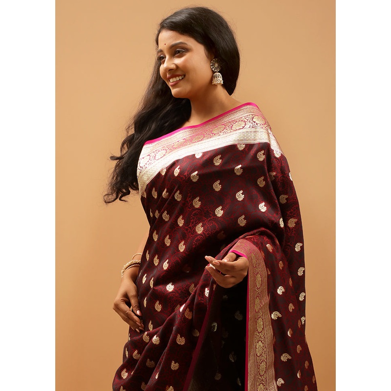 Maroon Tanchoi Silk Saree With Blouse Piece - JD986613933