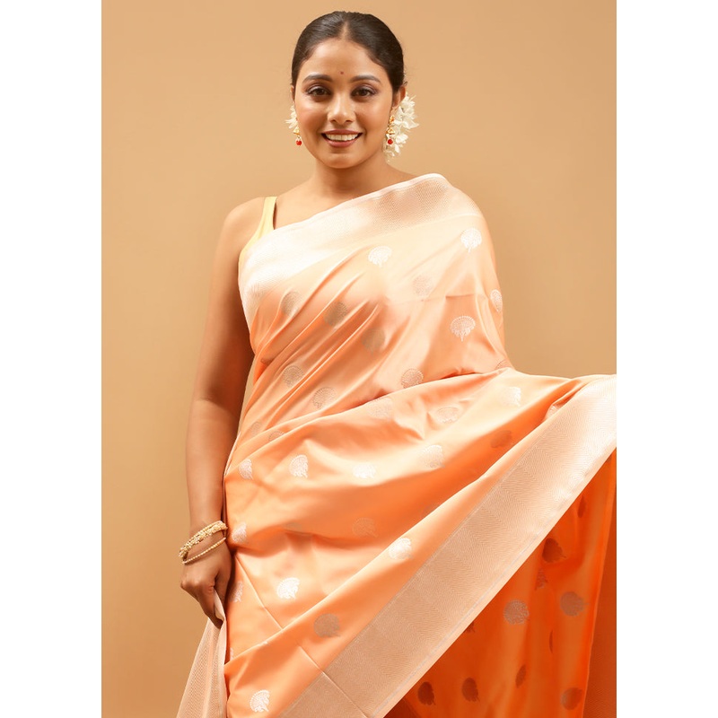 Peach Banarasi Silk Saree With Blouse Piece - JD986613928