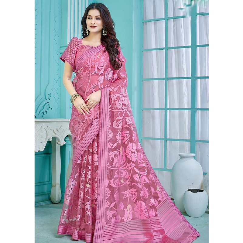 Peach Crepe Silk Saree With Blouse Piece - JD986614005