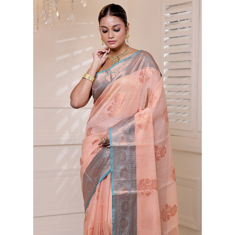 Peach Kora Silk Saree With Blouse Piece - JD986613927