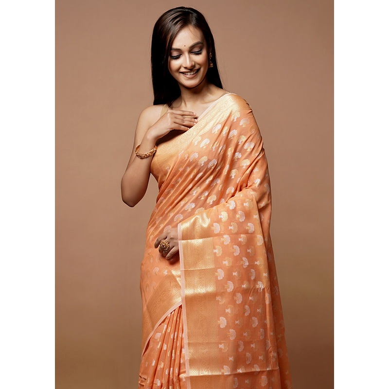 Pink Cotton Saree With Blouse Piece - JD986614043