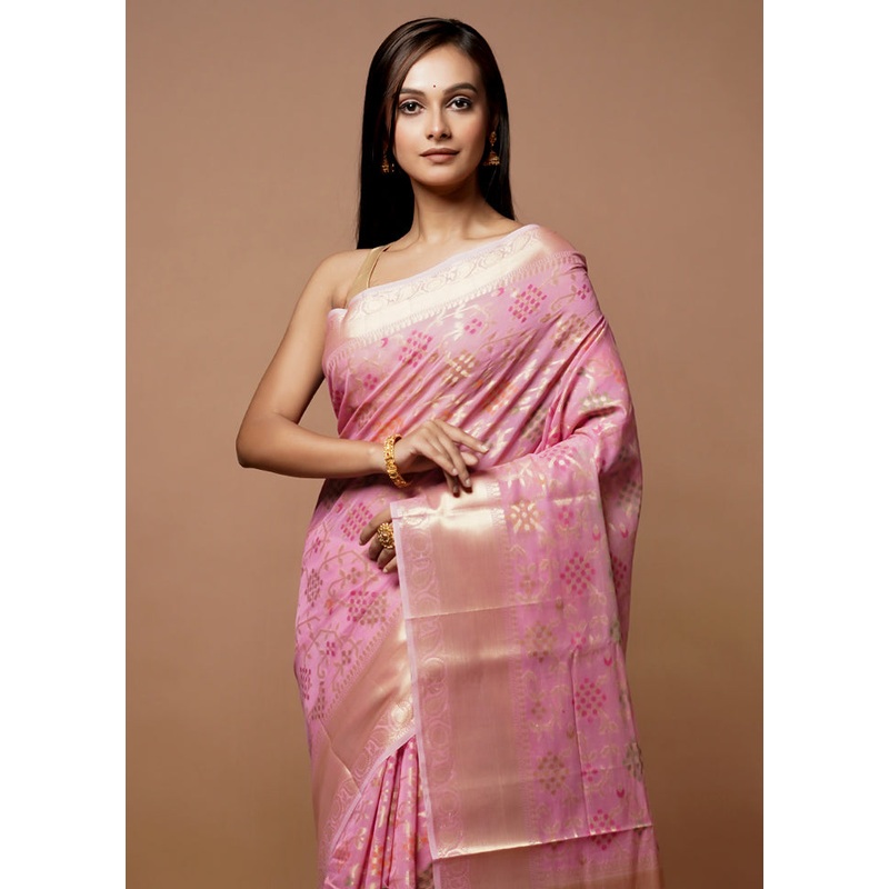 Pink Cotton Saree With Blouse Piece - JD986614044