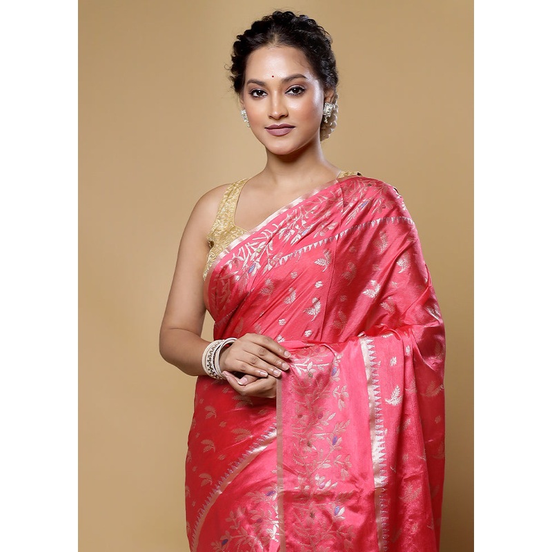 Pink Dupion Silk Saree With Blouse Piece - JD986614079