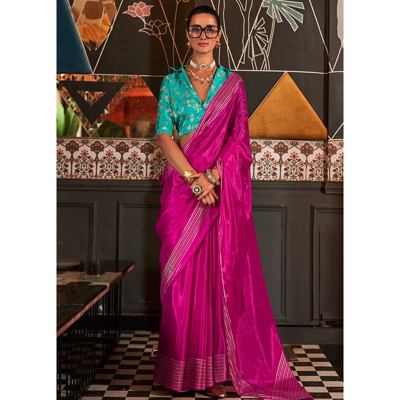 Pink Satin Silk Saree With Blouse Piece - JD986614002