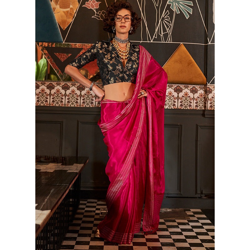 Pink Satin Silk Saree With Blouse Piece - JD986614003