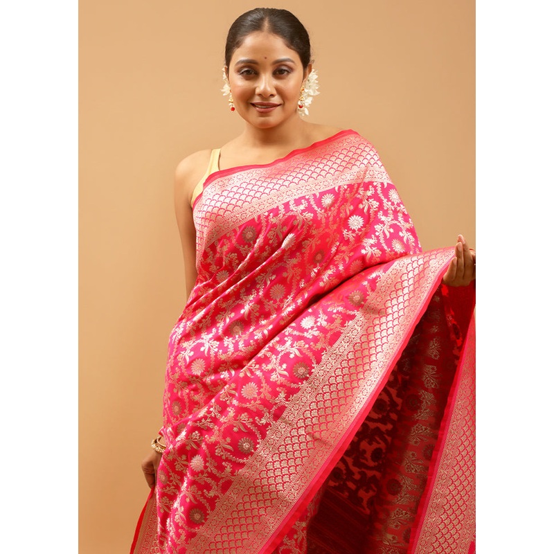Pink Uppada Silk Saree With Blouse Piece - JD986613924