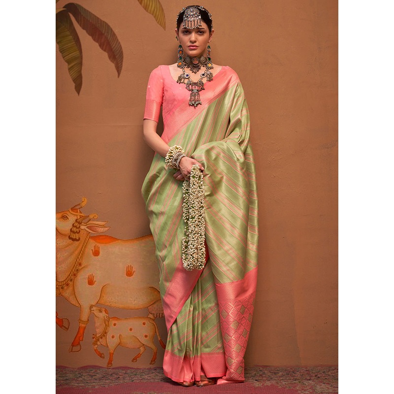 Pista Green Dupion Silk Saree With Blouse Piece - JD986614001