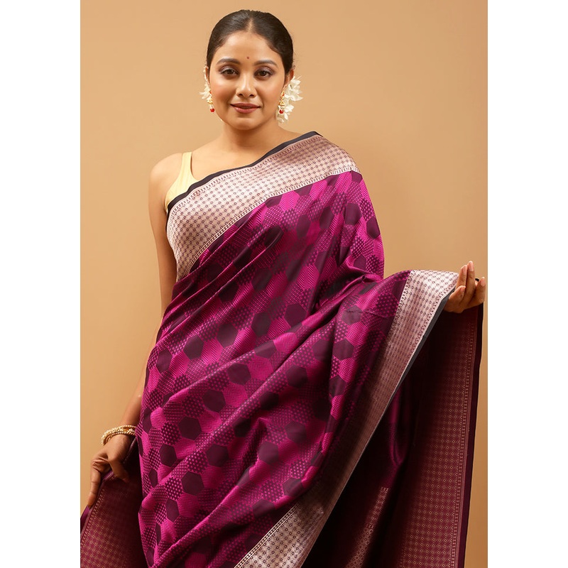 Purple Banarasi Silk Saree With Blouse Piece - JD986613921