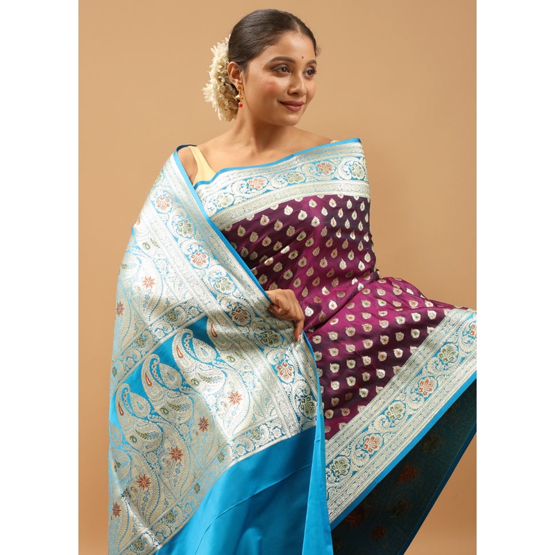 Purple Banarasi Silk Saree With Blouse Piece - JD986613923