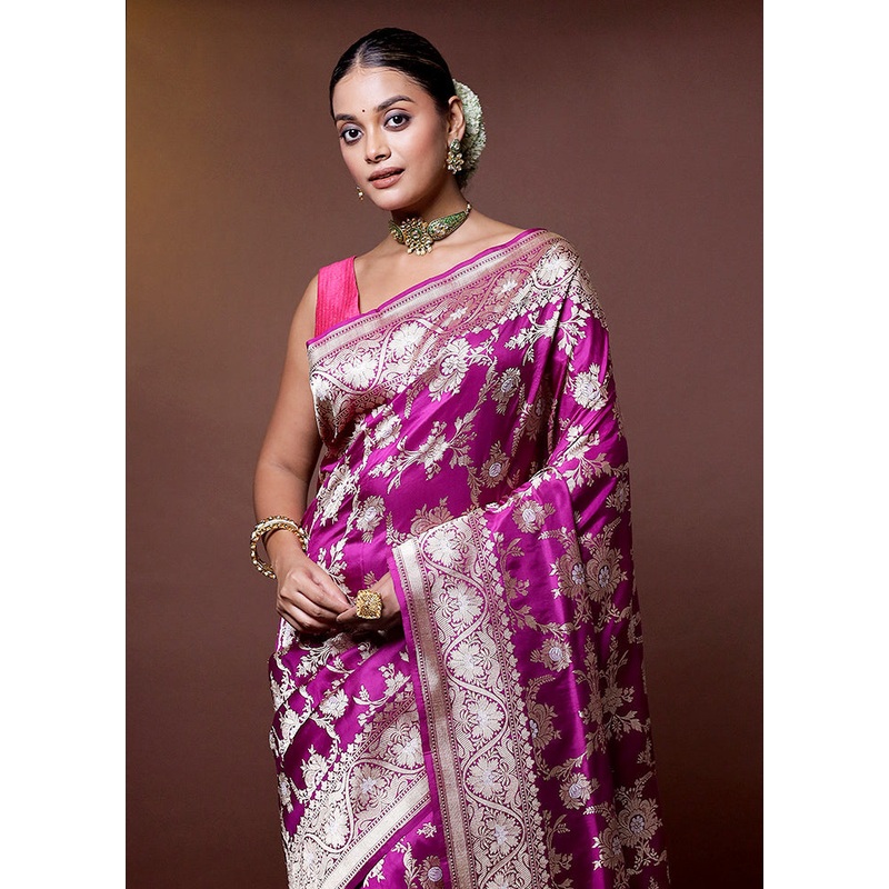 Purple Handloom Uppada Pure Silk Saree With Blouse Piece - JD986613966