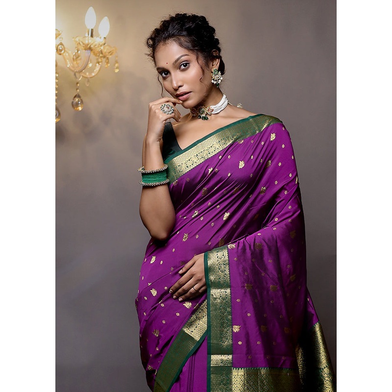 Purple Kanjivaram Silk Saree With Blouse Piece - JD986613995