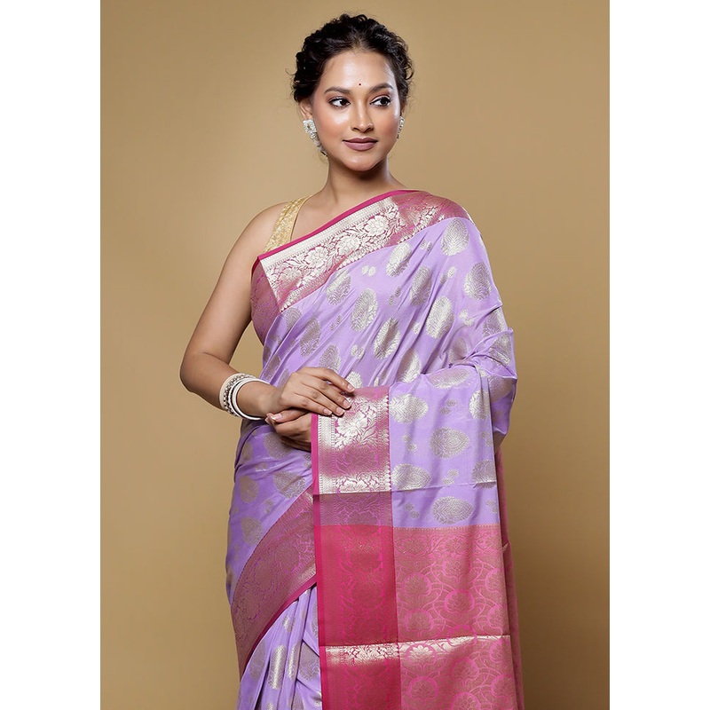 Purple Kora Silk Saree With Blouse Piece - JD986614077