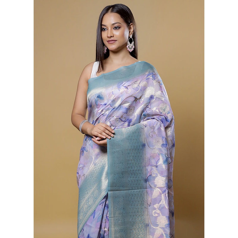 Purple Organza Saree With Blouse Piece - JD986614076