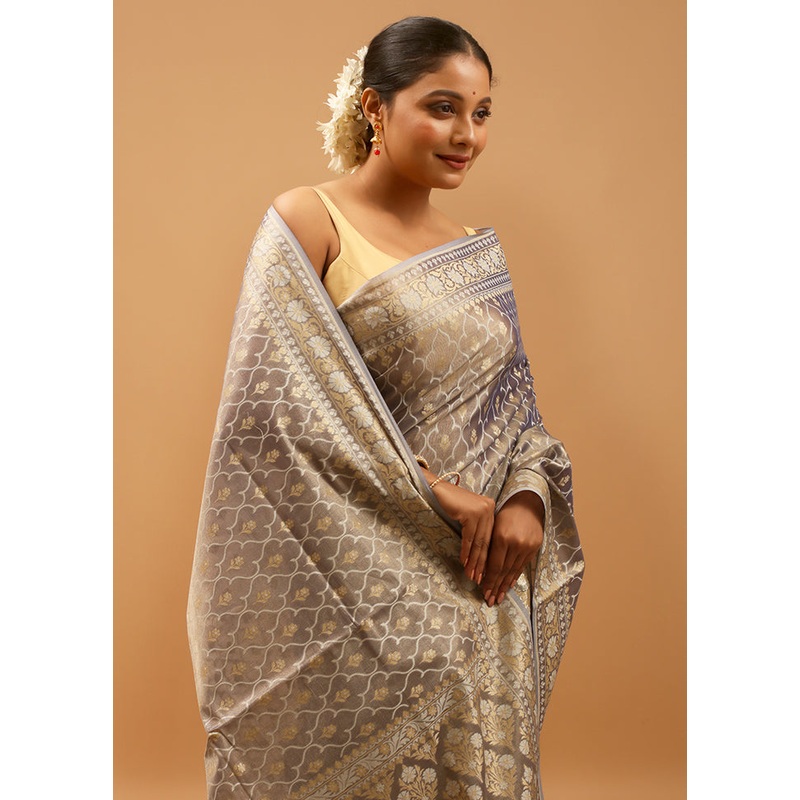 Purple Tissue Silk Saree With Blouse Piece - JD986613920
