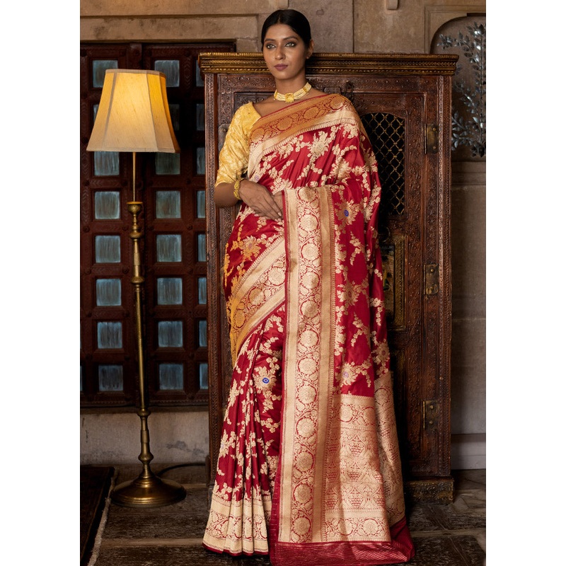 Red Katan Pure Silk Saree With Blouse Piece - JD986614068