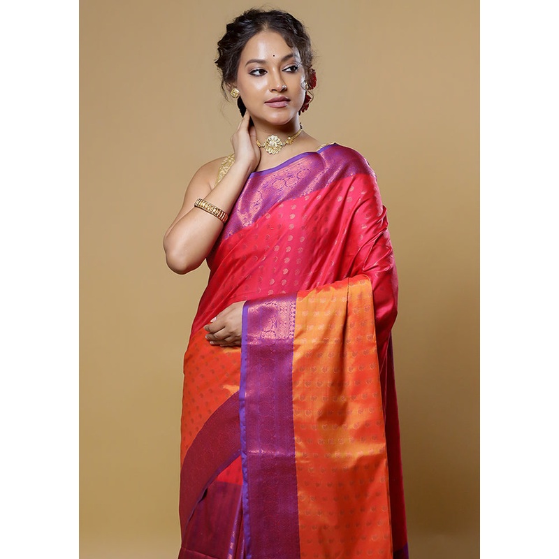 Rust Dupion Silk Saree With Blouse Piece - JD986614075