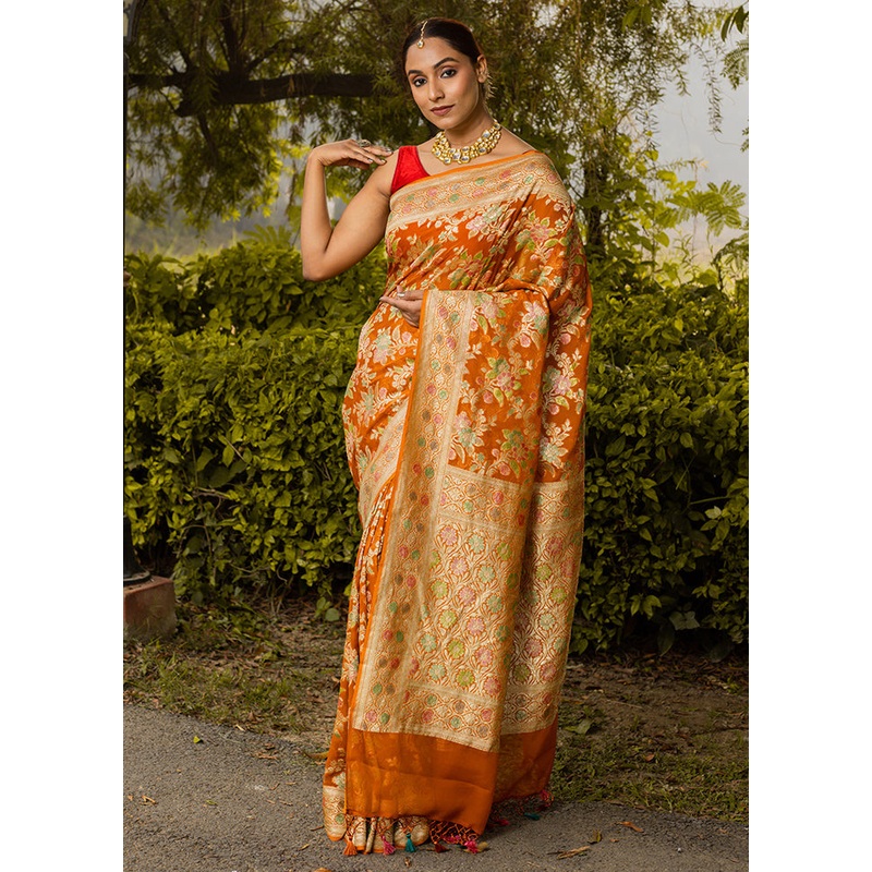 Rust Pure Georgette Saree With Blouse Piece - JD986614063