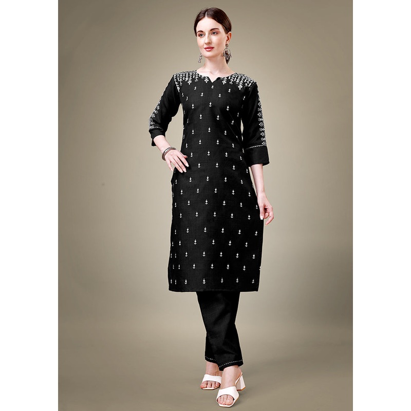 2 Pc Black Readymade Cotton Kurti Set - JD986613840