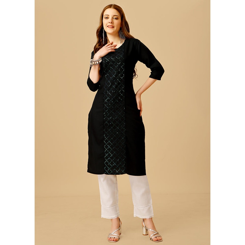 2 Pc Black Readymade Cotton Kurti Set - JD986613841