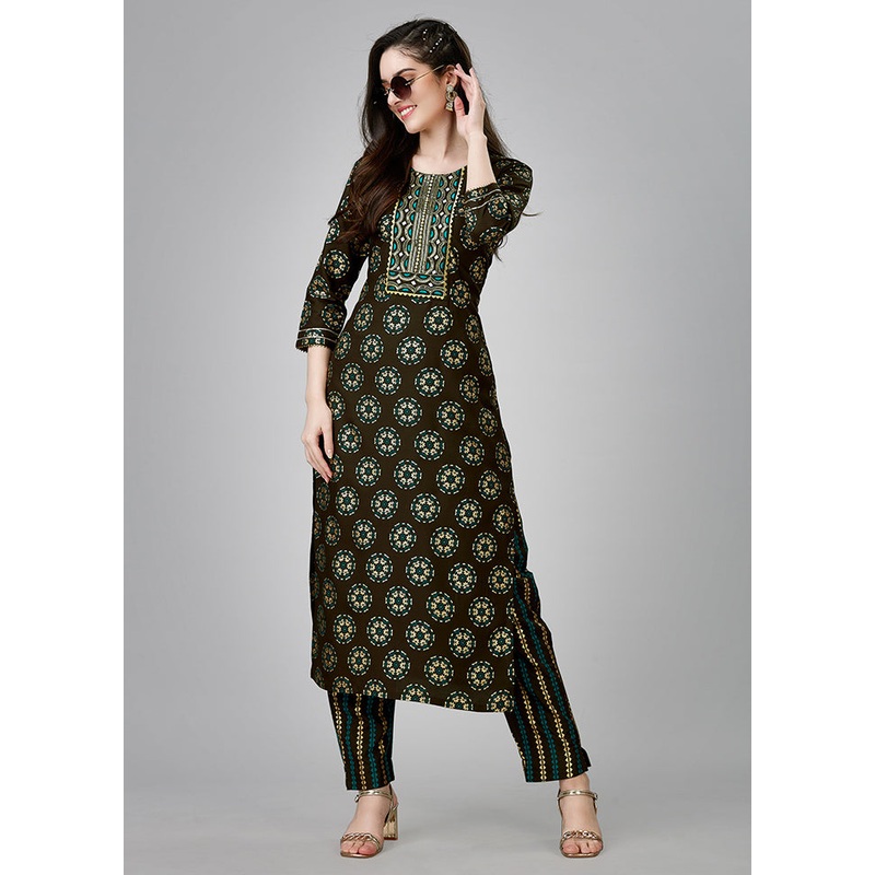 2 Pc Coffee Readymade Rayon Kurti Set - JD986613836