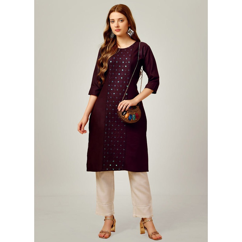 2 Pc Dark Purple Readymade Cotton Kurti Set - JD986613832