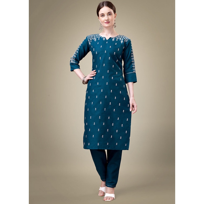 2 Pc Green Readymade Cotton Kurti Set - JD986613831