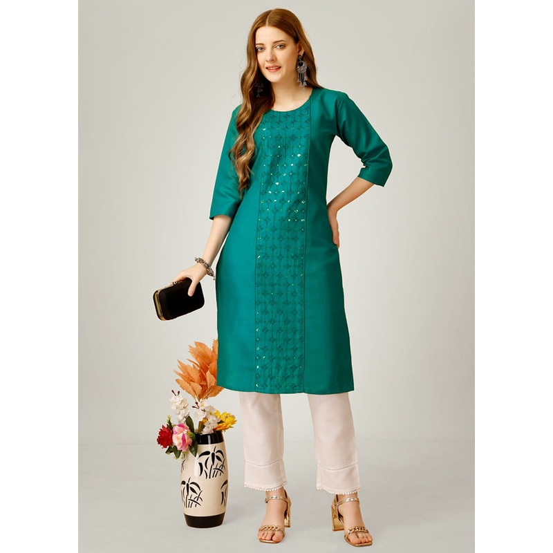 2 Pc Light Green Readymade Cotton Kurti Set - JD986613828