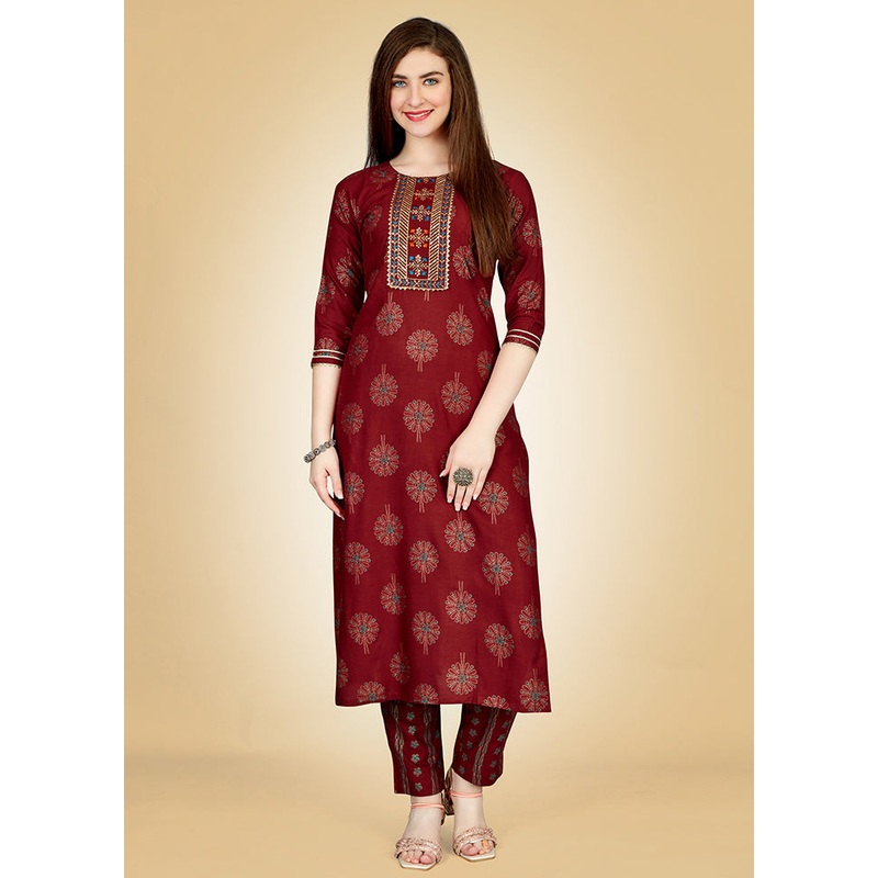 2 Pc Maroon Readymade Rayon Kurti Set - JD986613826
