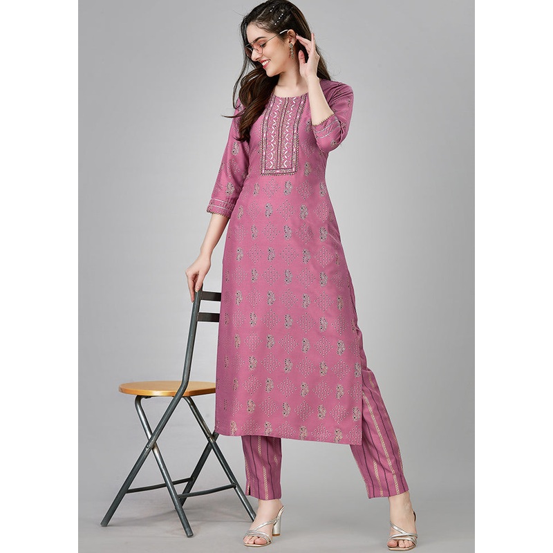 2 Pc Pink Readymade Rayon Kurti Set - JD986613819