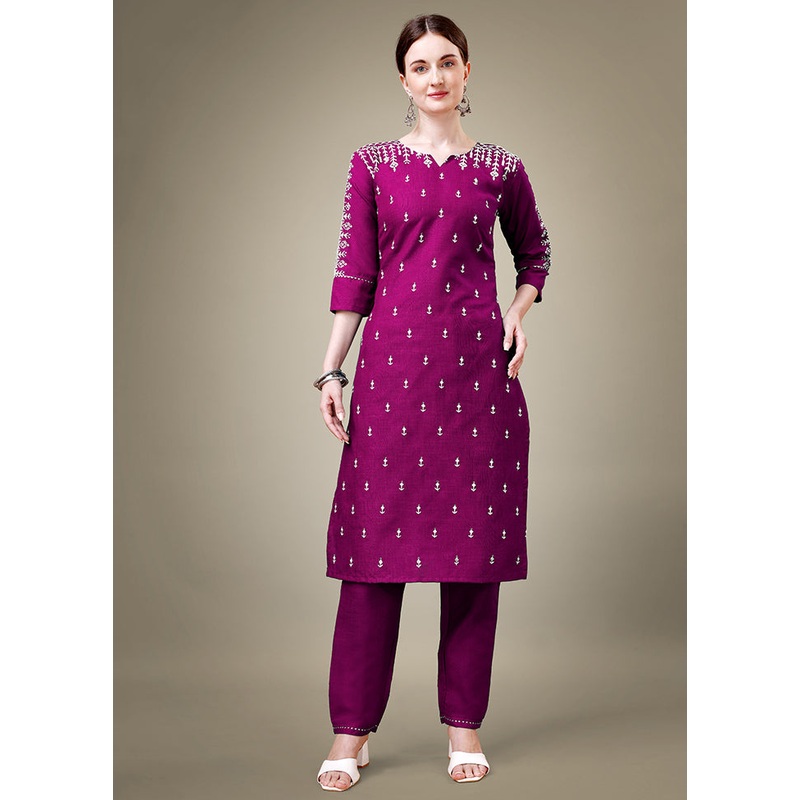 2 Pc Purple Readymade Cotton Kurti Set - JD986613814