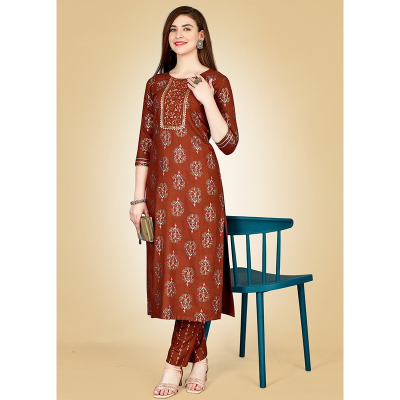 2 Pc Rust Readymade Rayon Kurti Set - JD986613810