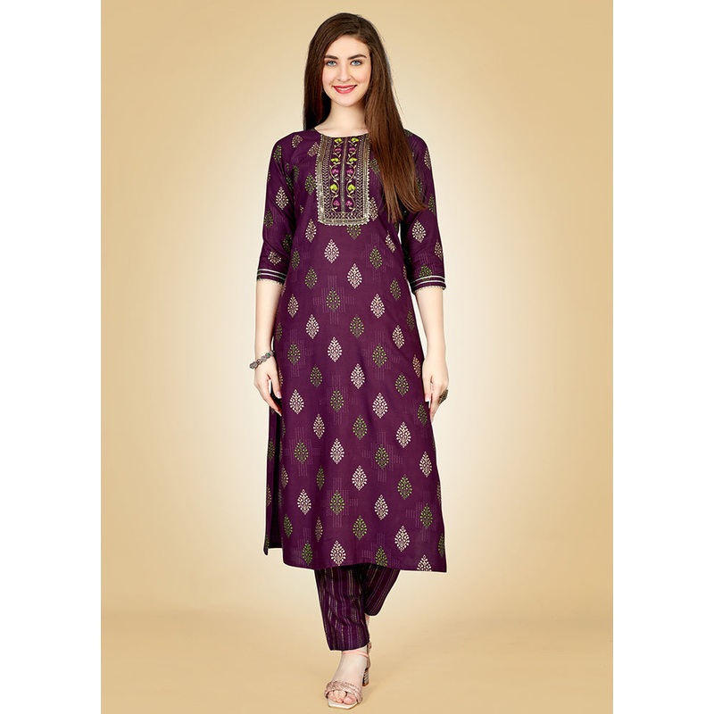 2 Pc Wine Readymade Rayon Kurti Set - JD986613802