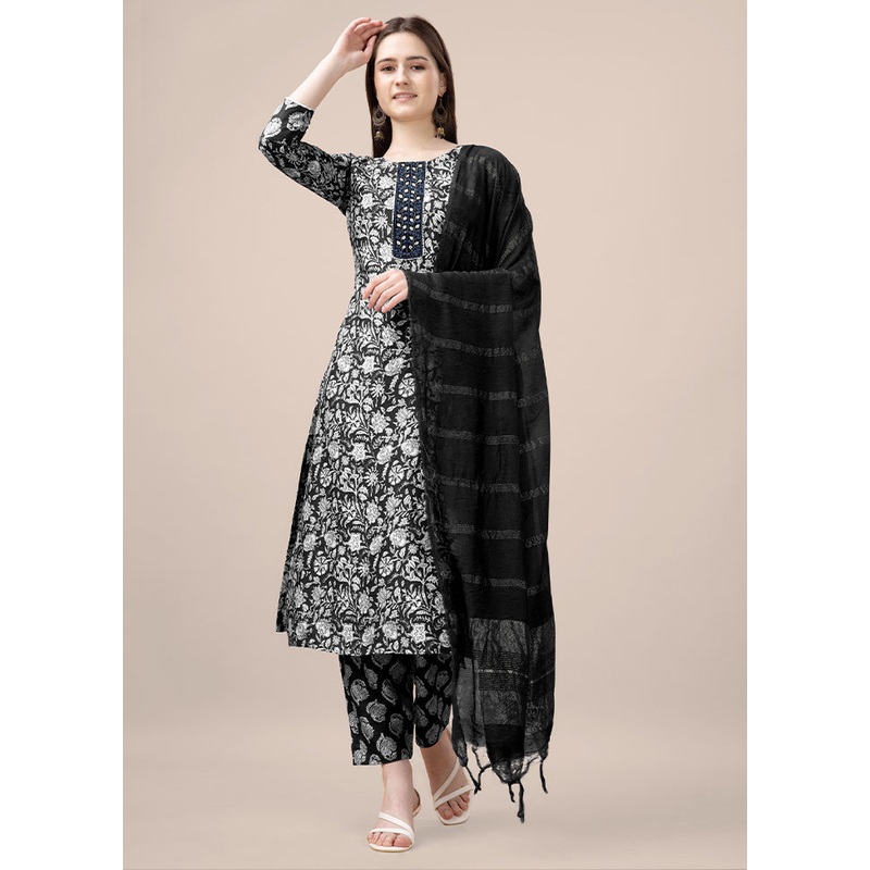 3 Pc Black Readymade Rayon Suit Set - JD986613788