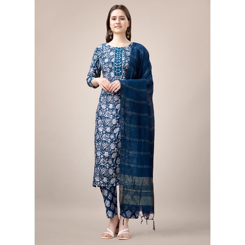 3 Pc Green Readymade Rayon Suit Set - JD986613776