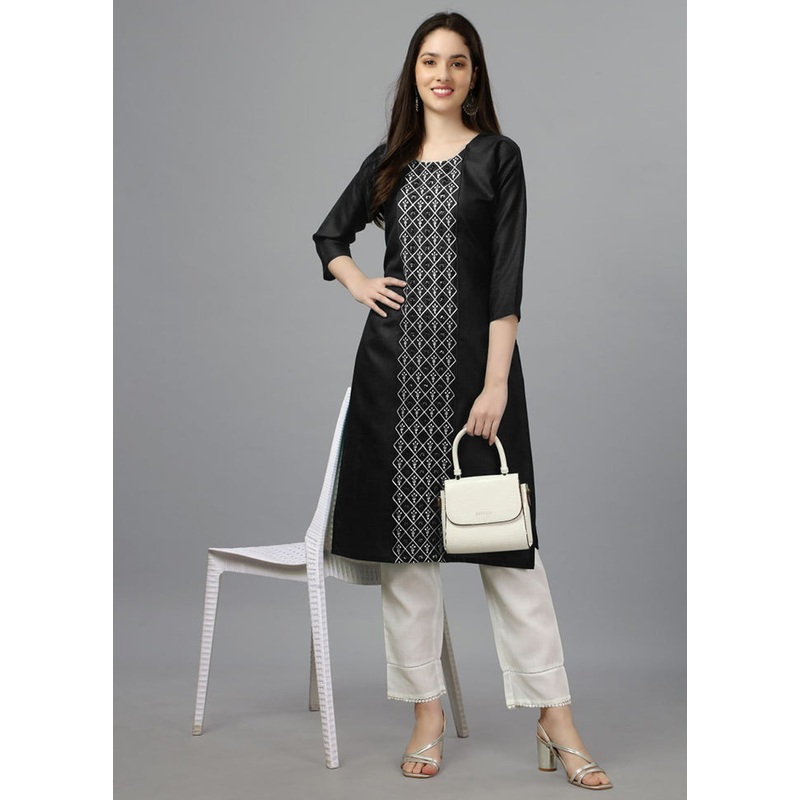 Black Readymade Cotton Kurti - JD986613701