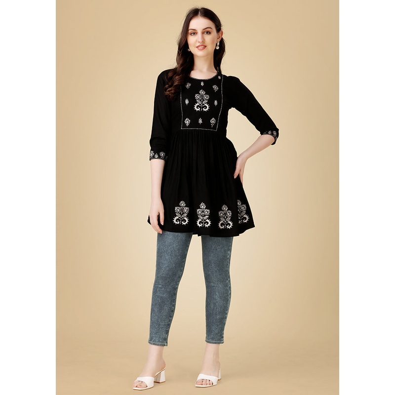 Black Readymade Rayon Kurti - JD986613699