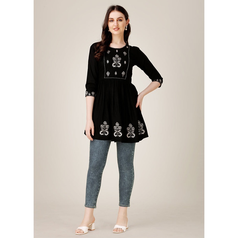 Black Readymade Rayon Kurti - JD986613700