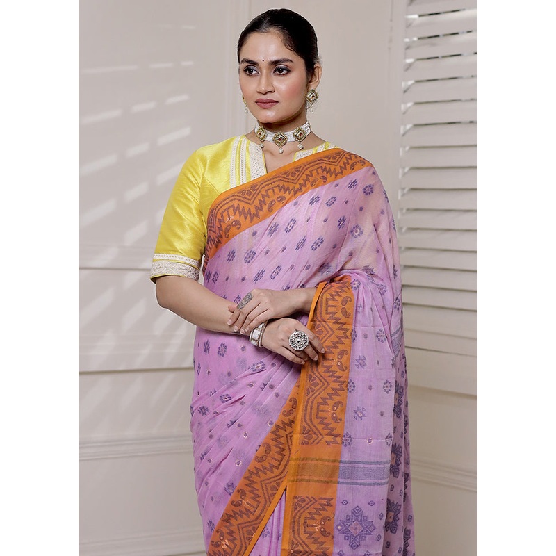 Grey Cotton Saree With Blouse Piece - JD986613894