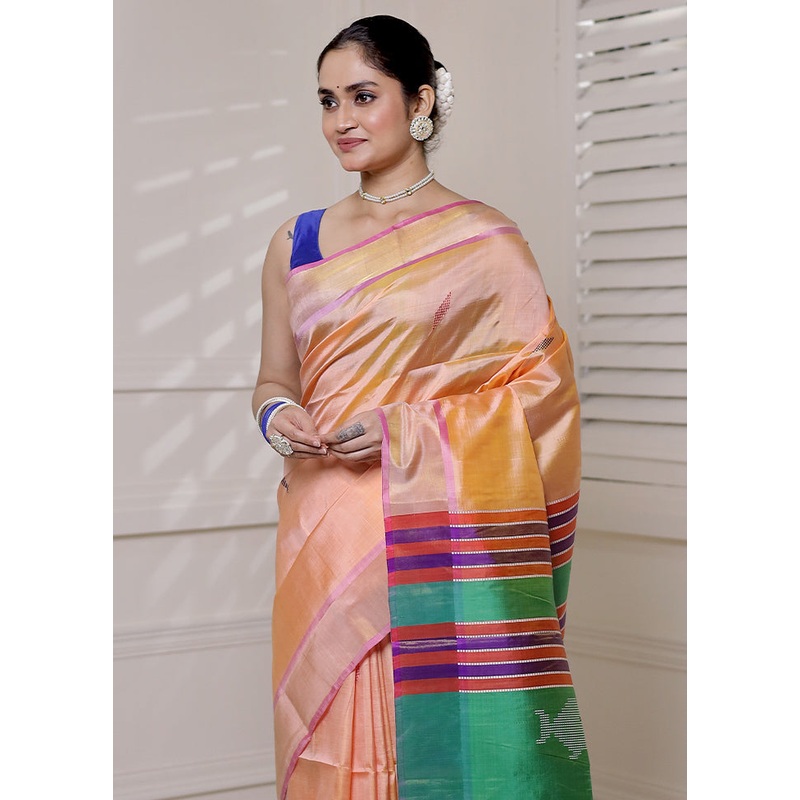 Orange Kalakshetra Kanjivaram Silk Saree With Blouse Piece - JD986613892