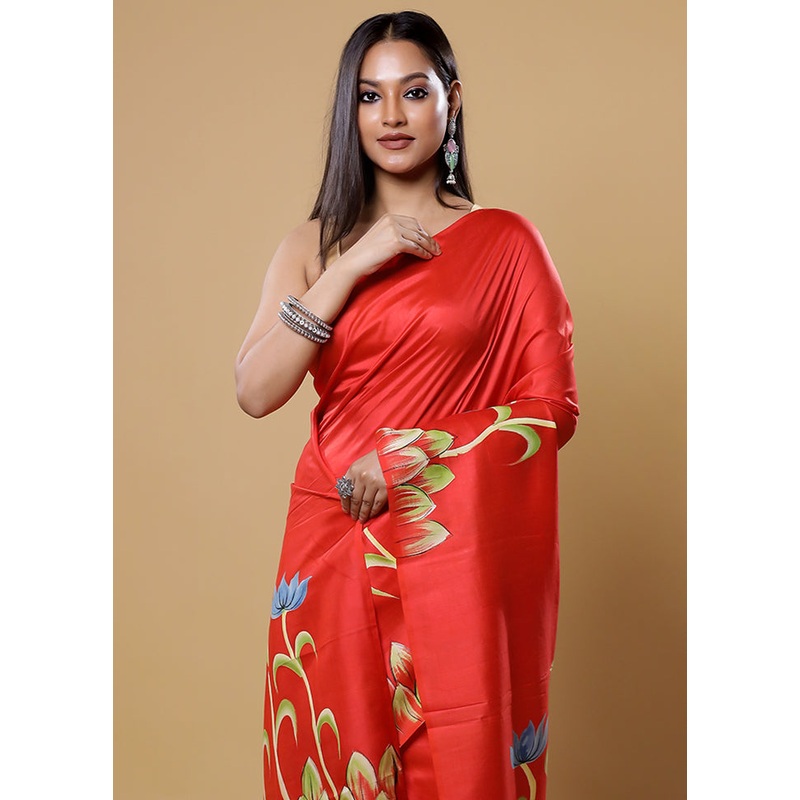 Orange Pure Bishnupuri Silk Saree With Blouse Piece - JD986613854