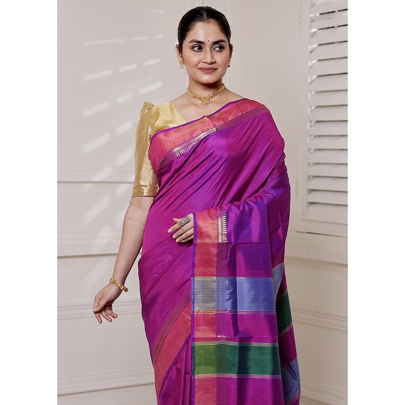Pink Kalakshetra Kanjivaram Silk Saree With Blouse Piece - JD986613891